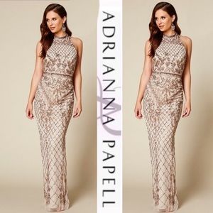 adrianna papell mock neck beaded column dress Aidan Mattox Short Sleeve Beaded Column Gown main image 0